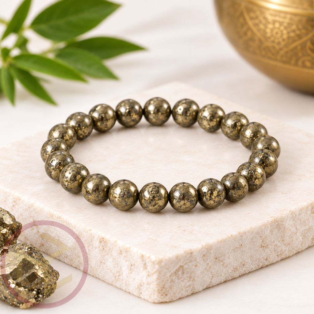 Pyrite Bracelet with Polished Golden 8mm Natural Stone Beads