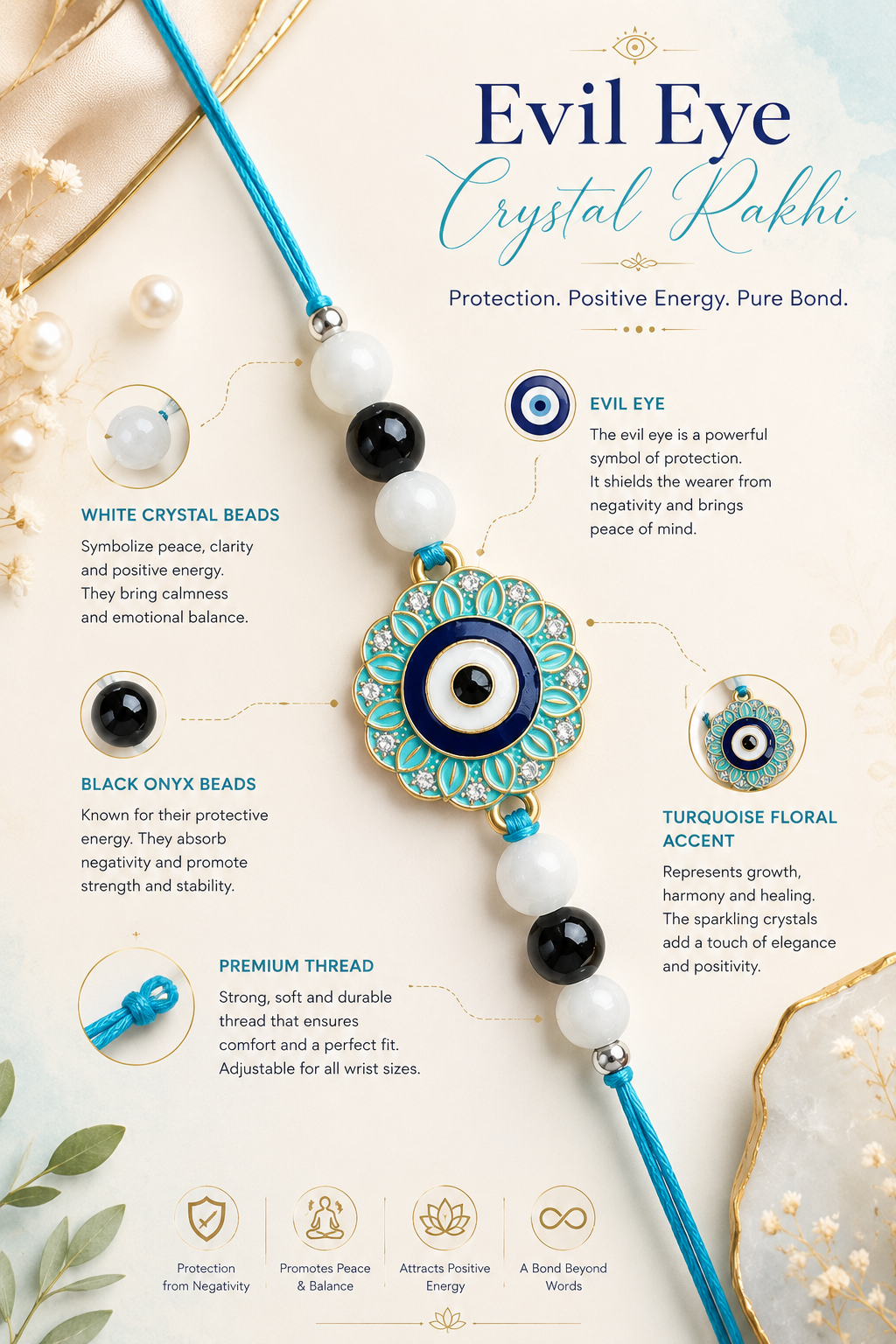 Evil Eye Crystal Rakhi - Image 2