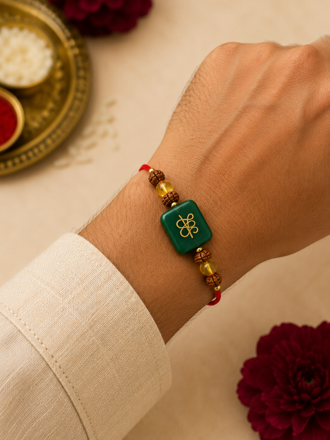 Aventurian, Citrine and Rudraksh Crystal Rakhi - Image 2