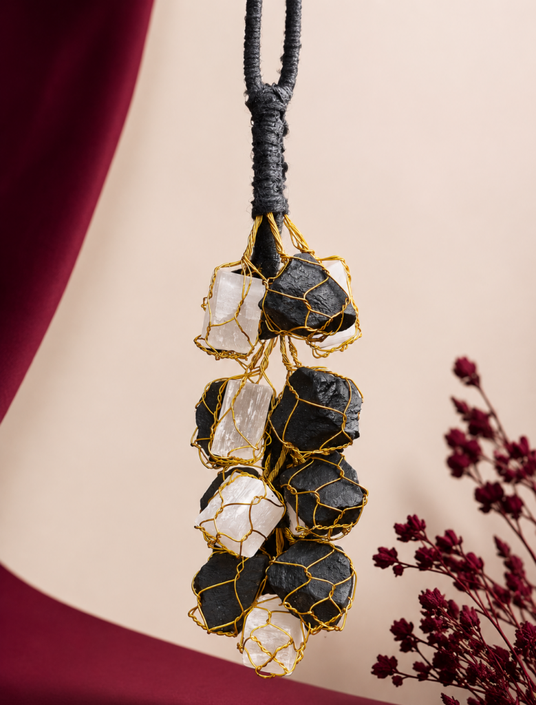 Black Tourmaline & Selenite Crystal Hanging