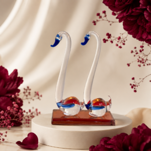 Handcrafted Glass Swan Couple Showpiece