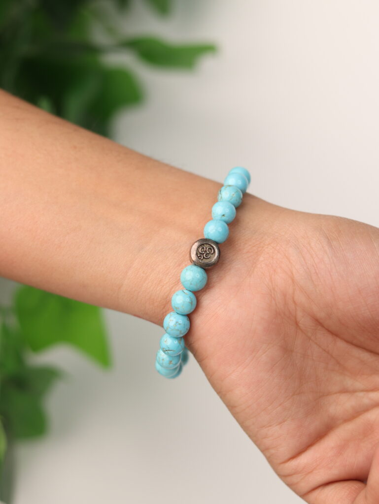 Turquoise Crystal Beaded Bracelet with Om Charm